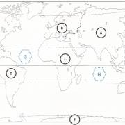 Sur ce planisphère, quelle ligne imaginaire correspond à l'Equateur ? (cliquez sur la carte pour l'agrandir)